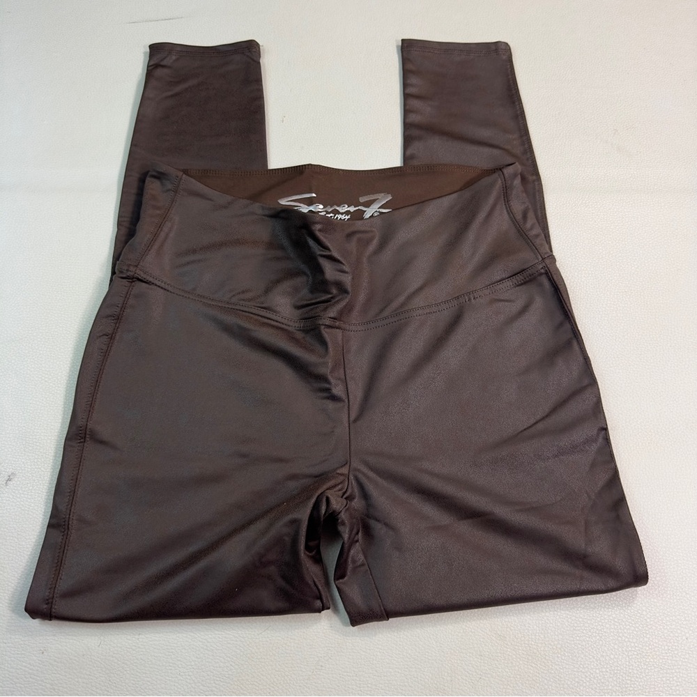 SEVEN7 Womens Faux Leather Coated Sculpted Leggings Expresso Brown
